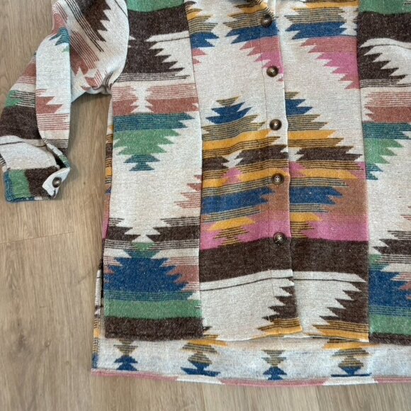 NWT Blue B Collection Pink Tan Blue Green Up Aztec Shacket Small oversized - Picture 2 of 10